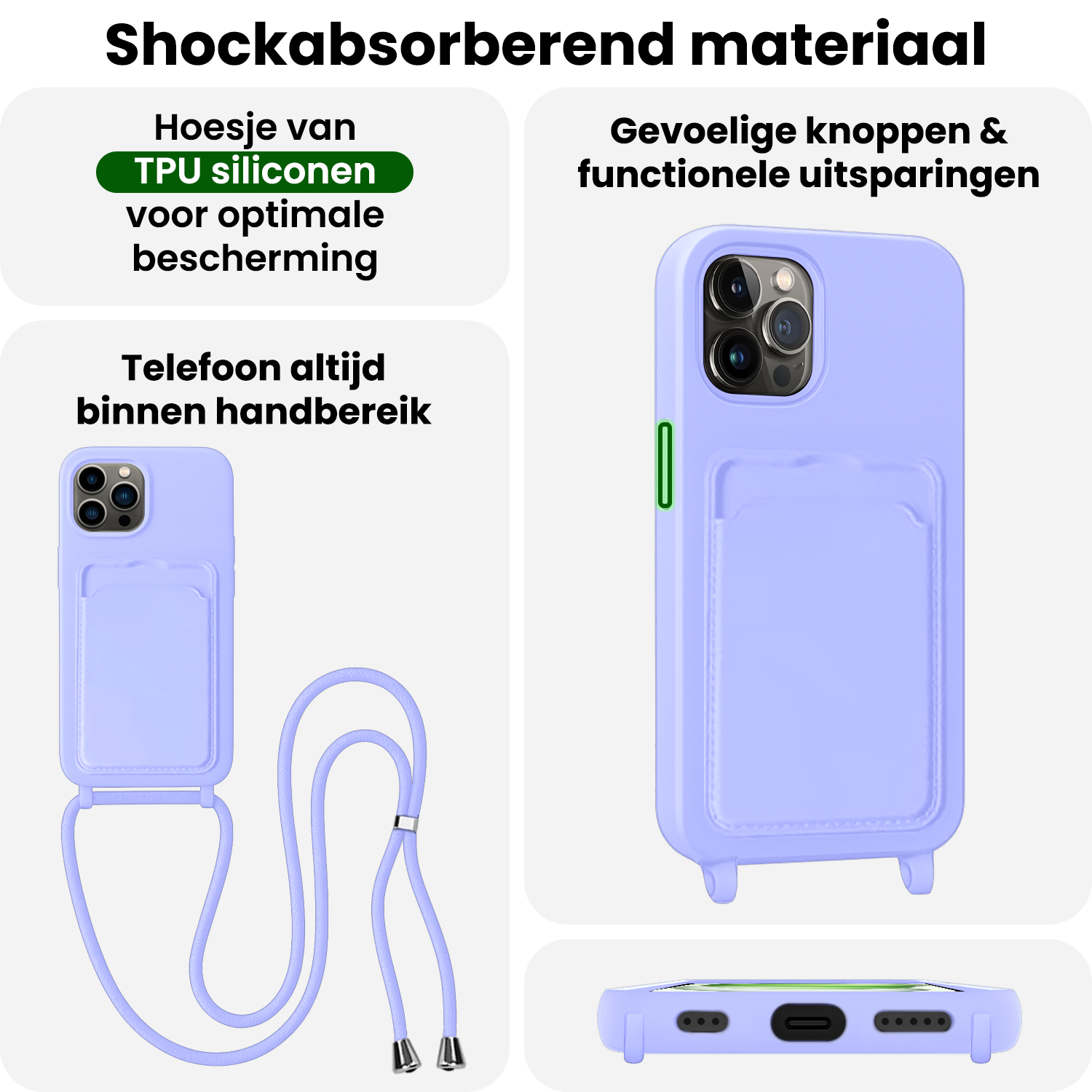 BASEY. BASEY. iPhone 14 Pro Max Hoesje Pashouder met Koord - Lila - 2 PACK