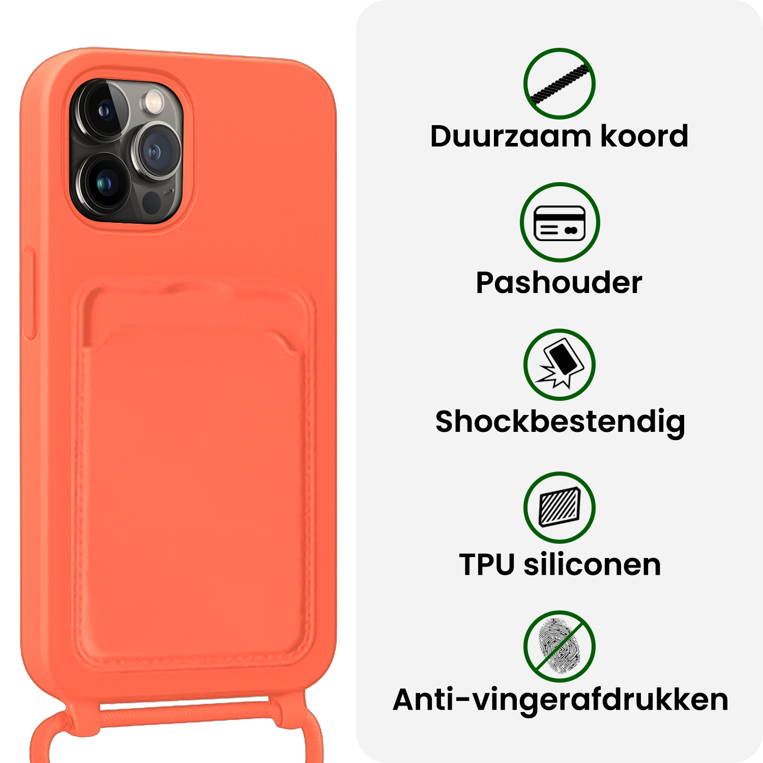 BASEY. BASEY. iPhone 14 Pro Max Hoesje Pashouder met Koord - Papaya - 2 PACK