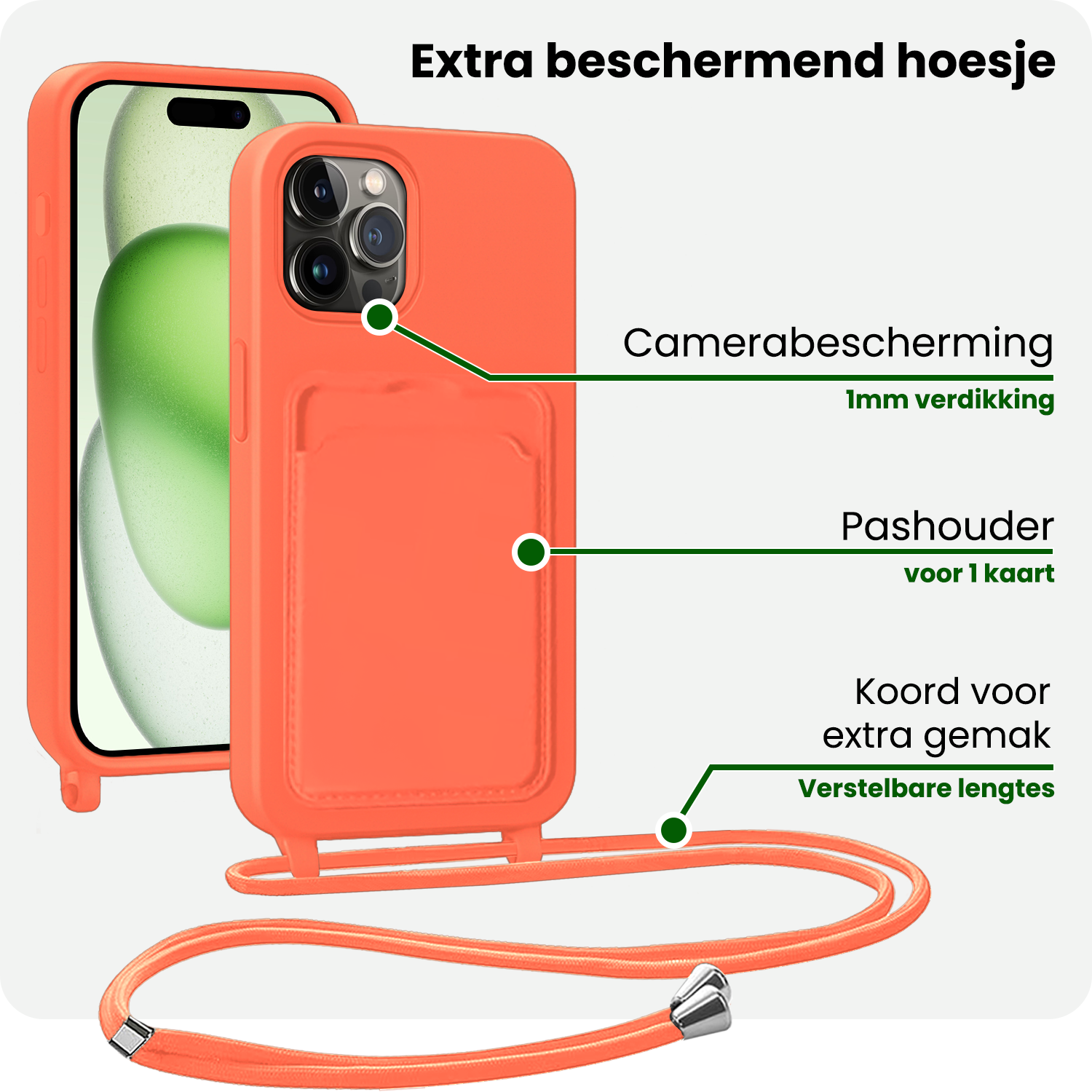 BASEY. BASEY. iPhone 14 Pro Max Hoesje Pashouder met Koord - Papaya - 2 PACK