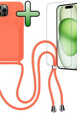 BASEY. BASEY. iPhone 14 Pro Max Hoesje Pashouder met Koord Met Screenprotector - Papaya