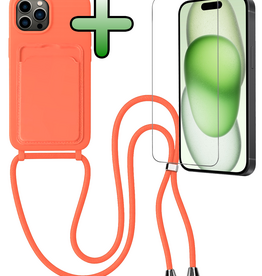 BASEY. BASEY. iPhone 14 Pro Max Hoesje Pashouder met Koord Met Screenprotector - Papaya