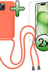 BASEY. BASEY. iPhone 14 Pro Max Hoesje Pashouder met Koord Met 2x Screenprotector - Papaya