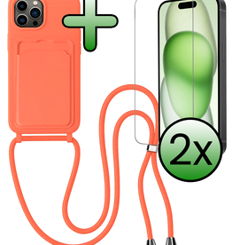BASEY. BASEY. iPhone 14 Pro Max Hoesje Pashouder met Koord Met 2x Screenprotector - Papaya