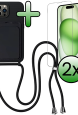 BASEY. BASEY. iPhone 14 Pro Max Hoesje Pashouder met Koord Met 2x Screenprotector - Zwart
