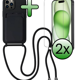 BASEY. BASEY. iPhone 14 Pro Max Hoesje Pashouder met Koord Met 2x Screenprotector - Zwart