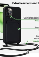 BASEY. BASEY. iPhone 14 Pro Max Hoesje Pashouder met Koord Met 2x Screenprotector - Zwart