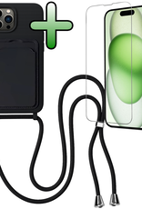 BASEY. BASEY. iPhone 14 Pro Max Hoesje Pashouder met Koord Met Screenprotector - Zwart