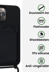 BASEY. BASEY. iPhone 14 Pro Max Hoesje Pashouder met Koord Met Screenprotector - Zwart