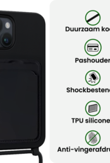 BASEY. BASEY. iPhone 15 Hoesje Pashouder met Koord Met 2x Screenprotector - Zwart