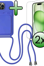 BASEY. BASEY. iPhone 15 Pro Hoesje Pashouder met Koord Met 2x Screenprotector - Fel Blauw