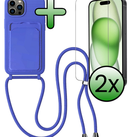 BASEY. BASEY. iPhone 15 Pro Hoesje Pashouder met Koord Met 2x Screenprotector - Fel Blauw