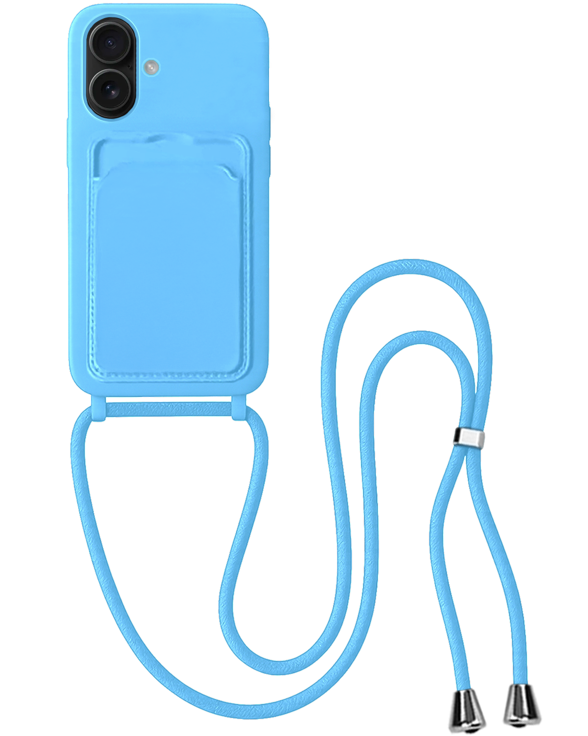 BASEY. BASEY. iPhone 16 Plus Hoesje Pashouder met Koord Met 2x Screenprotector - Lichtblauw