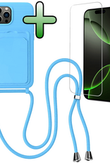 BASEY. BASEY. iPhone 16 Pro Hoesje Pashouder met Koord Met Screenprotector - Lichtblauw