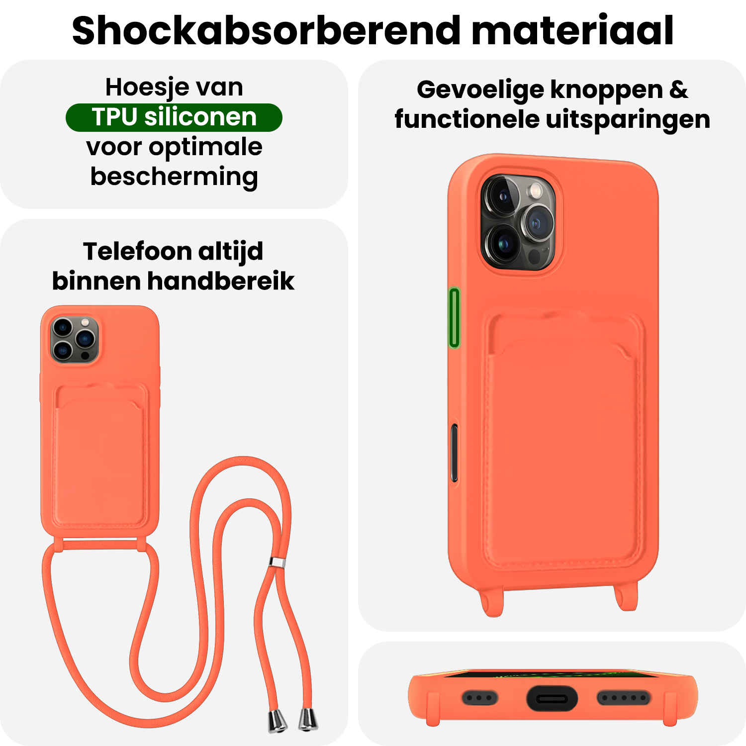BASEY. BASEY. iPhone 16 Pro Max Hoesje Pashouder met Koord Met Screenprotector - Papaya