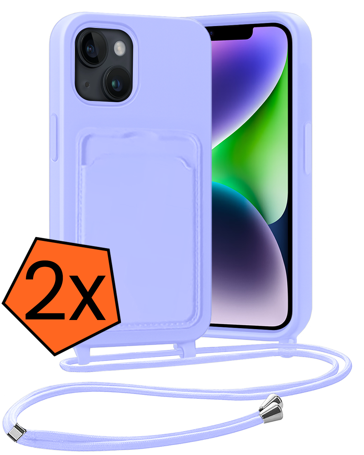 Nomfy Nomfy iPhone 13 Hoesje Pashouder met Koord - Lila - 2 PACK