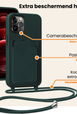 Nomfy Nomfy iPhone 13 Pro Hoesje Pashouder met Koord Met 2x Screenprotector - Donkergroen