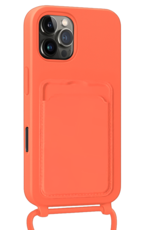 NoXx NoXx iPhone 16 Pro Hoesje Pashouder met Koord Met 2x Screenprotector - Papaya
