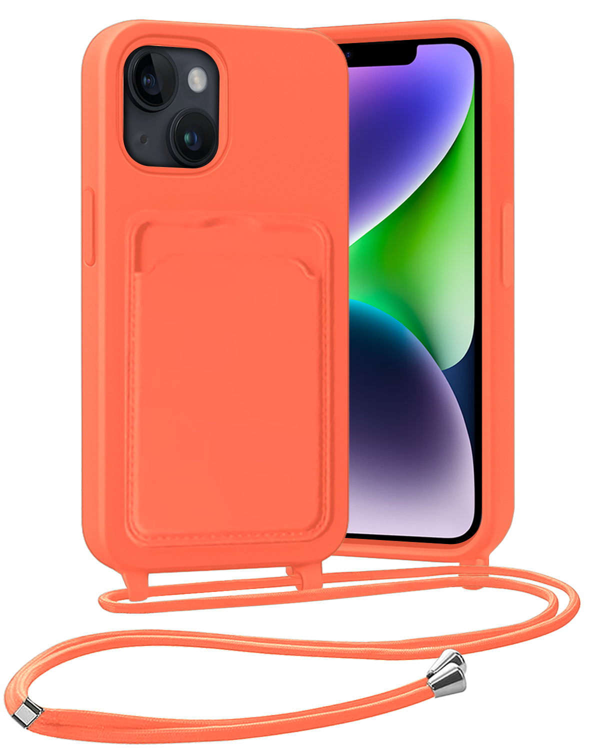 Nomfy Nomfy iPhone 14 Plus Hoesje Pashouder met Koord - Papaya