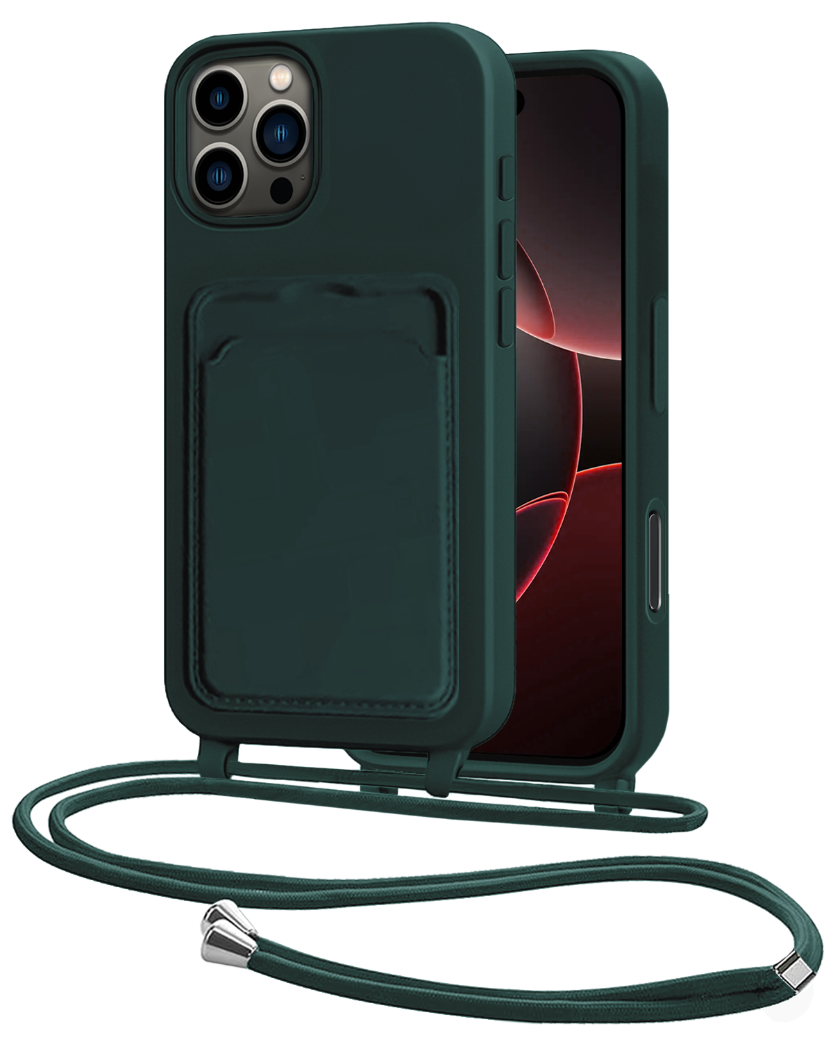 NoXx NoXx iPhone 16 Pro Hoesje Pashouder met Koord - Donkergroen