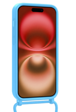 NoXx NoXx iPhone 16 Plus Hoesje Pashouder met Koord - Lichtblauw