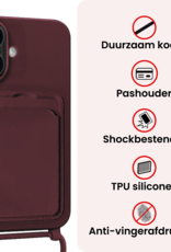 NoXx NoXx iPhone 16 Plus Hoesje Pashouder met Koord - Aubergine - 2 PACK