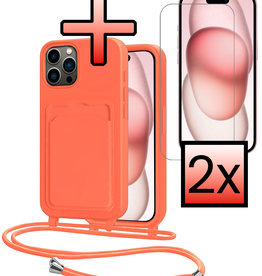NoXx NoXx iPhone 15 Pro Max Hoesje Pashouder met Koord Met 2x Screenprotector - Papaya