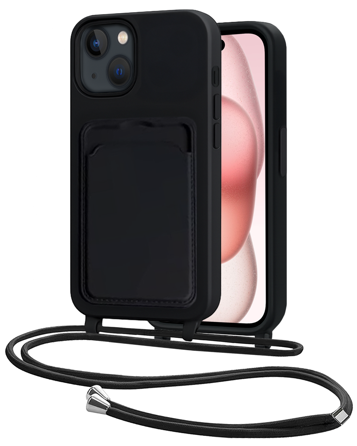 NoXx NoXx iPhone 15 Hoesje Pashouder met Koord - Zwart