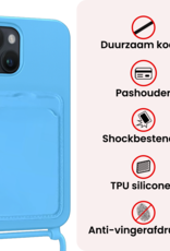 NoXx NoXx iPhone 15 Hoesje Pashouder met Koord - Lichtblauw - 2 PACK