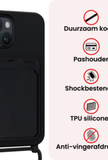 NoXx NoXx iPhone 15 Plus Hoesje Pashouder met Koord Met 2x Screenprotector - Zwart