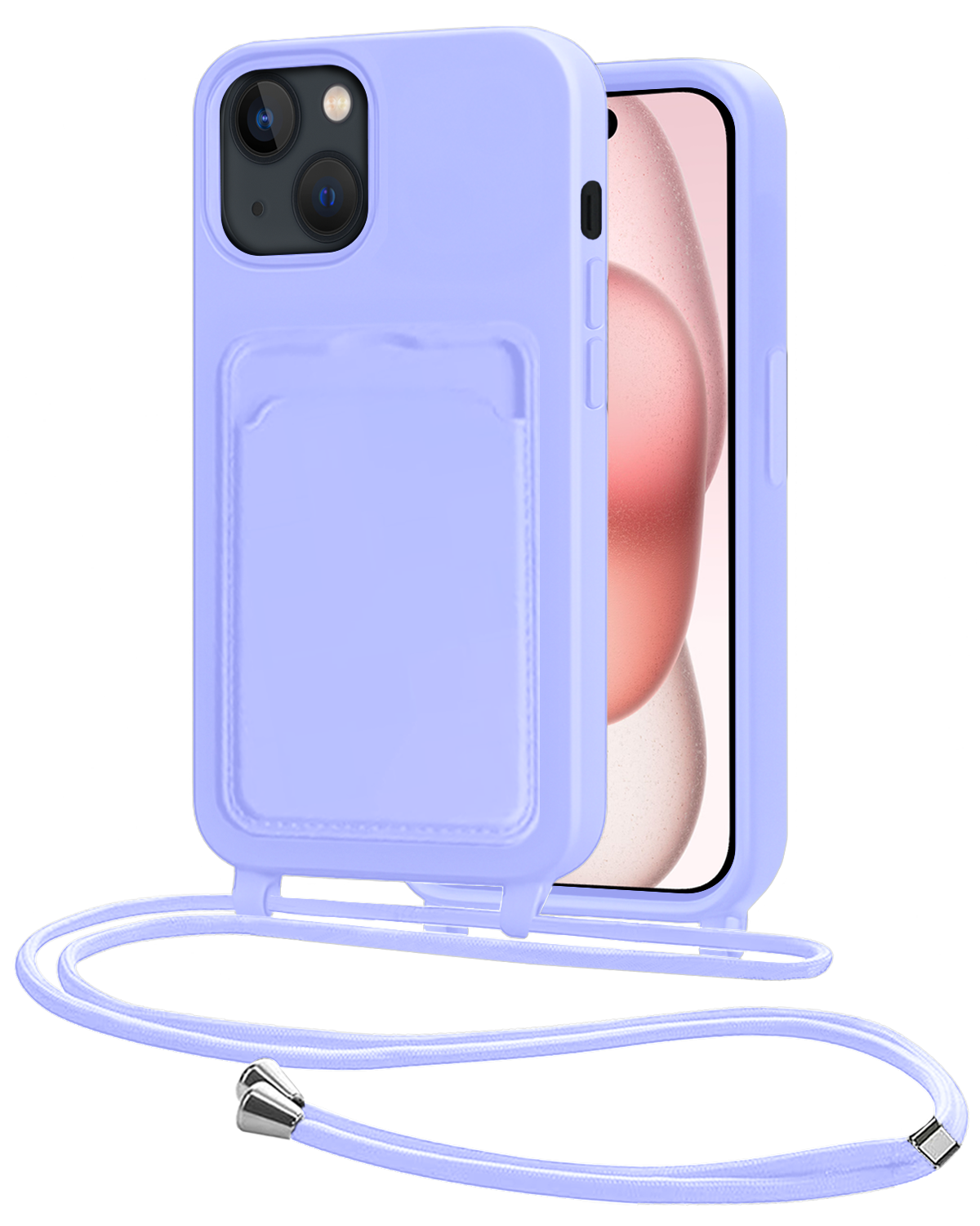 NoXx NoXx iPhone 15 Plus Hoesje Pashouder met Koord - Lila
