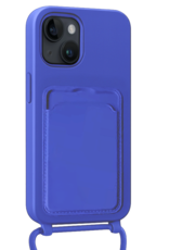 NoXx NoXx iPhone 15 Plus Hoesje Pashouder met Koord Met 2x Screenprotector - Fel Blauw