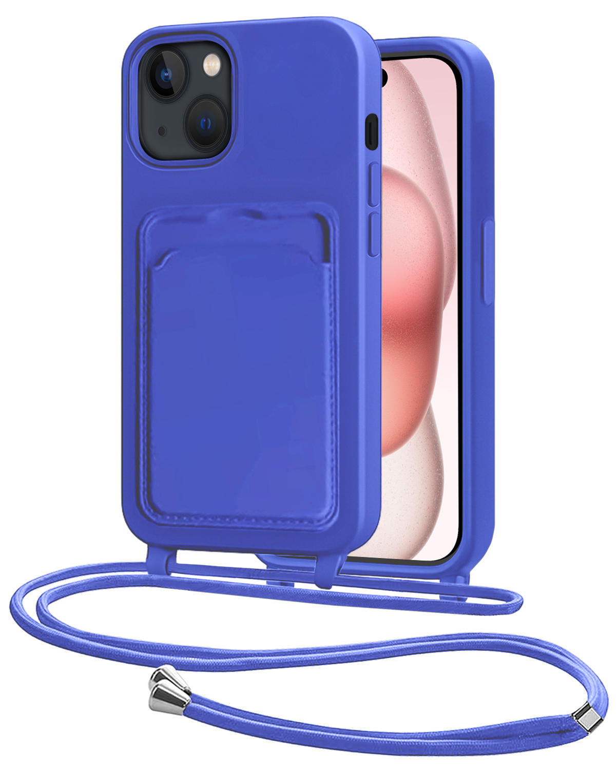NoXx NoXx iPhone 15 Plus Hoesje Pashouder met Koord - Fel Blauw