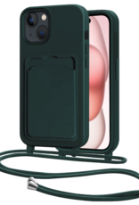 NoXx NoXx iPhone 15 Plus Hoesje Pashouder met Koord - Donkergroen