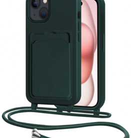 NoXx NoXx iPhone 15 Plus Hoesje Pashouder met Koord - Donkergroen