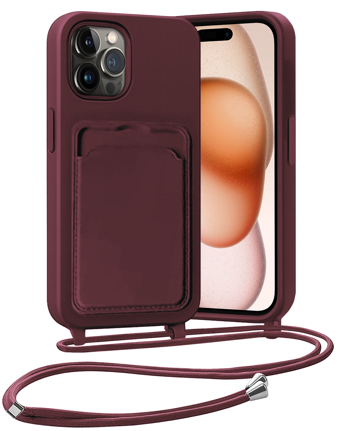 Nomfy Nomfy iPhone 14 Pro Max Hoesje Pashouder met Koord - Aubergine