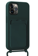 Nomfy Nomfy iPhone 14 Pro Max Hoesje Pashouder met Koord Met 2x Screenprotector - Donkergroen