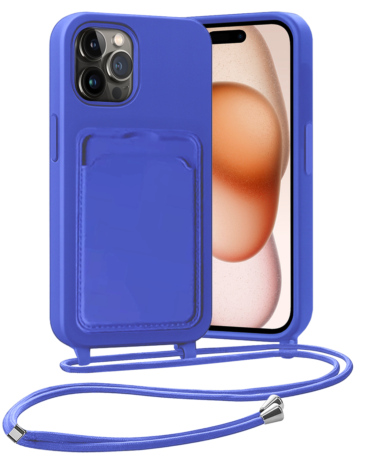 Nomfy Nomfy iPhone 14 Pro Max Hoesje Pashouder met Koord - Fel Blauw - 2 PACK