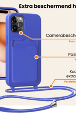 Nomfy Nomfy iPhone 14 Pro Max Hoesje Pashouder met Koord Met Screenprotector - Fel Blauw