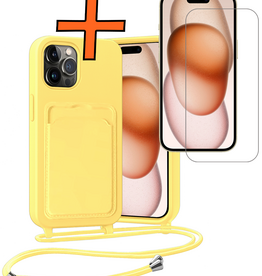 Nomfy Nomfy iPhone 14 Pro Max Hoesje Pashouder met Koord Met Screenprotector - Geel