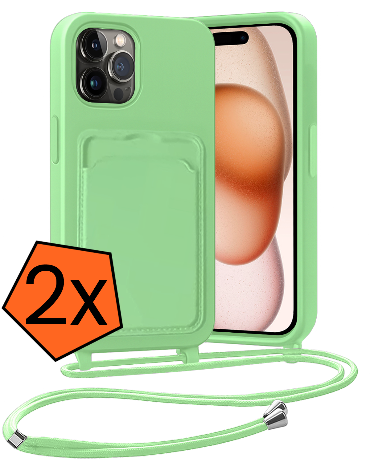 Nomfy Nomfy iPhone 14 Pro Max Hoesje Pashouder met Koord - Groen - 2 PACK