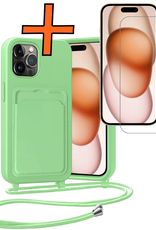 Nomfy Nomfy iPhone 14 Pro Max Hoesje Pashouder met Koord Met Screenprotector - Groen
