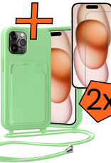 Nomfy Nomfy iPhone 14 Pro Max Hoesje Pashouder met Koord Met 2x Screenprotector - Groen