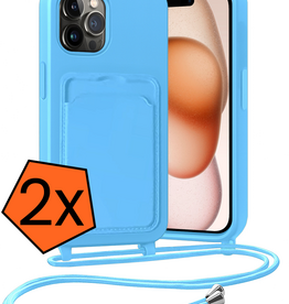 Nomfy Nomfy iPhone 14 Pro Max Hoesje Pashouder met Koord - Lichtblauw - 2 PACK