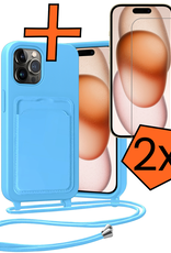 Nomfy Nomfy iPhone 14 Pro Max Hoesje Pashouder met Koord Met 2x Screenprotector - Lichtblauw