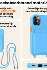 Nomfy Nomfy iPhone 14 Pro Max Hoesje Pashouder met Koord Met 2x Screenprotector - Lichtblauw