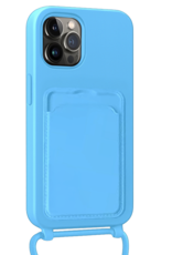 Nomfy Nomfy iPhone 14 Pro Max Hoesje Pashouder met Koord Met 2x Screenprotector - Lichtblauw