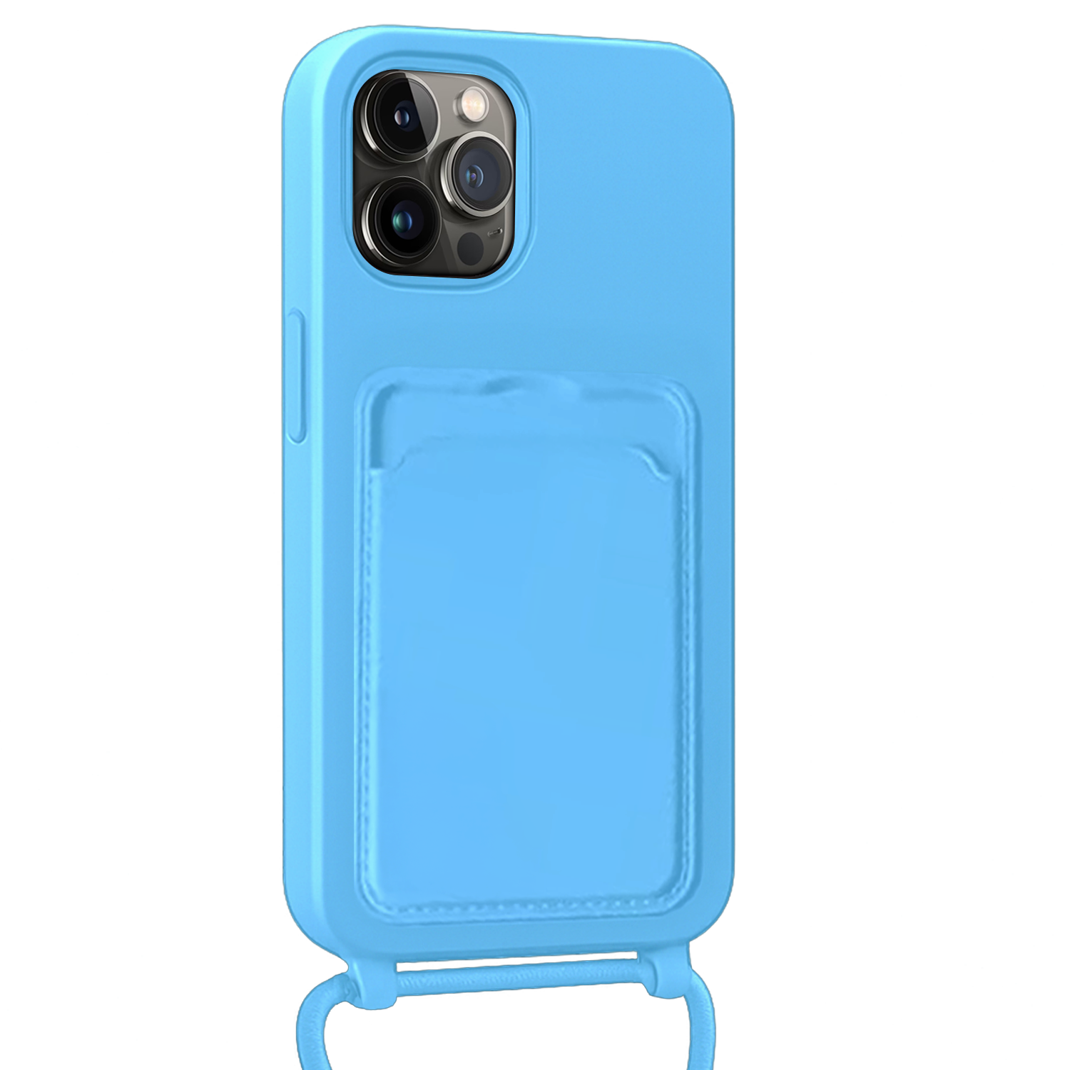 Nomfy Nomfy iPhone 14 Pro Max Hoesje Pashouder met Koord Met 2x Screenprotector - Lichtblauw