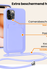 Nomfy Nomfy iPhone 14 Pro Max Hoesje Pashouder met Koord Met Screenprotector - Lila