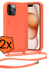 Nomfy Nomfy iPhone 14 Pro Max Hoesje Pashouder met Koord - Papaya - 2 PACK