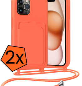 Nomfy Nomfy iPhone 14 Pro Max Hoesje Pashouder met Koord - Papaya - 2 PACK